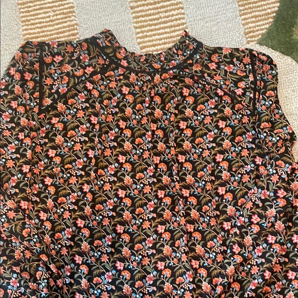 LOFT Mandarin Collar Ruffled Blouse in Pink and Orange